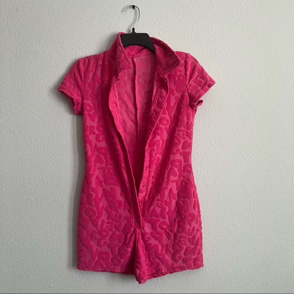 Pink terry cloth romper cover up